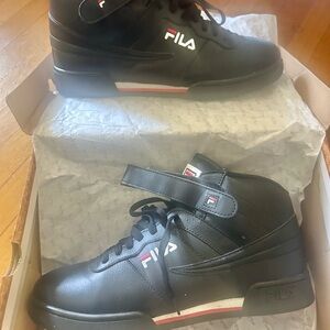Fila Black and Red High-Top Sneakers